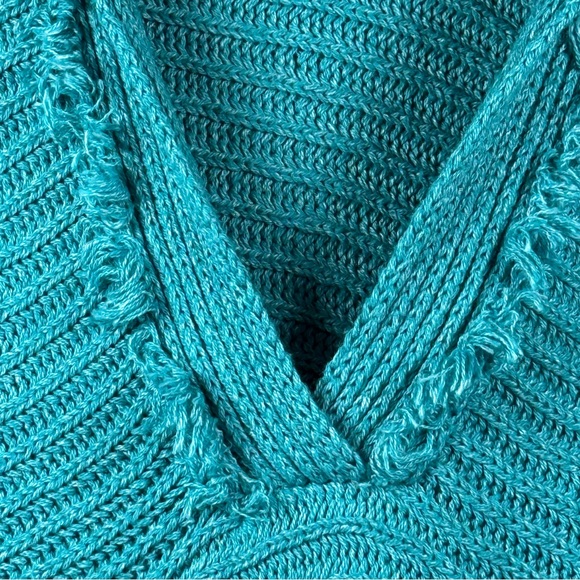 Free People Marlie Pullover V Neck Ribbed Knit Sweater Blue Green Oversized S - Picture 10 of 10